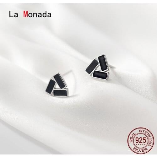 La Monada Fashion Womens Earrings Silver 925 Triangle Ear Piercing 925 Silver Earrings For Women Black Silver Stud Earrings