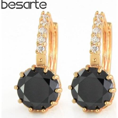 Black Opal Gold Hoop Earrings For Women Earings Boucles D'oreille Aretes de Mujer Kolczyki Orecchini Donna Joias Cristal E0815