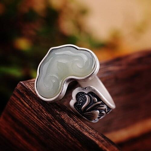 Thai silver handmade jewelry S925 silver ring for female Hetian jade wishful 925 silver woman rings woman pendant and Hairpin