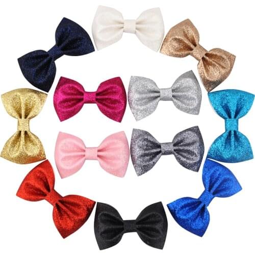 12PCS/LOT 3" Fashion Teens Girl Hairbow Kids Boutique Hairpins Glitter Leather Bow Hair Clips Best Gift Headwear Barrettes