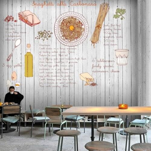 Personality 3D Pasta Pizza Wood Textured Mural Wallpaper for Restaurant Cafe Leisure Snack Bar Industrial Decor Wall Paper 3D