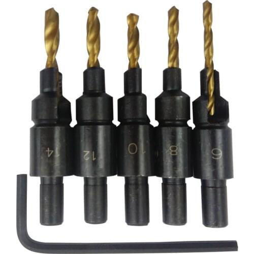 5PCS 1/4'' 6mm Shank Cone hole drill/heavy drill/carpentry countersunk head screw drill/on reaming drill bit and Small wrench