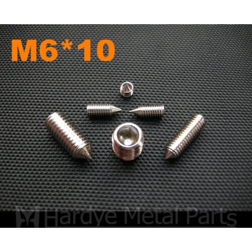 500pcs/lot M6*10 DIN914 Stainless steel hex socket set screw with cone point