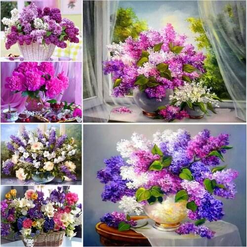 5D Diamond Painting Full Square Flowers Picture Of Rhinestones Diamond Embroidery Lilac Flowers Mosaic Art Home Decoration Gift