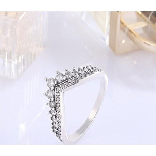 Authentic 925 Sterling Silver Pan Ring New Princess Wish Crown Ring For Women Wedding Party Gift Fashion Jewelry
