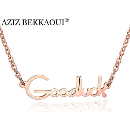 AZIZ BEKKAOUI Simple Style Letter Good luck Pendant Necklace Rose Gold Stainless Steel Necklace for Women Lucky Jewelry Gift