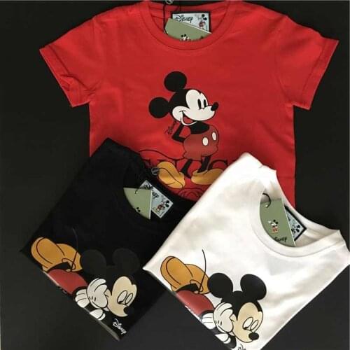 Kids White T-shirt Disney Clothing For Boy Tee Top Cute Red Mickey Short-Sleeves tshirt Girl Black Tee Summer Clothing