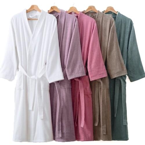 Kinomo Robe Men Women 100% Cotton Towel Bathrobes Male Summer Autumn Homewear Lapel Kimono Robes Female Nightrobe Dressing Gown