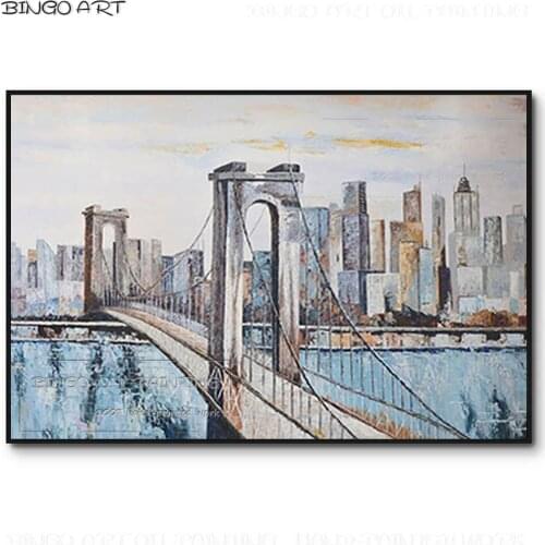 Skilled Artist Hand-painted High Quality New York Bridge Oil Painting on Canvas American Landscape Golden Gate Bridge Painting