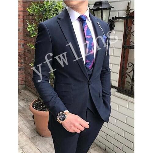 Handsome Groomsmen Wool blend Groom Tuxedos Mens Wedding Dress Man Jacket Blazer Prom Dinner (Jacket+Pants+Tie+Vest) A128