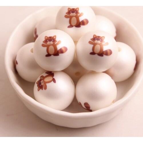 Kwoi Vita New Custom Design 20MM 100pcs Chunky Acrylic Print Raccoon Beads for Kids Necklace Jewelry