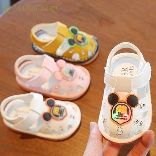 Summer Baby Toddler Shoes High Quality New Boys and Girls Shoes Mickey Bright Light PU Leather Sandals Soft Sole Baby Shoes