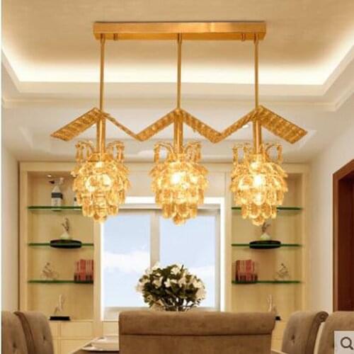 Restaurant light chandelier three crystal chandelier modern simple meal chandelier personality creative bedroom lamp bar table