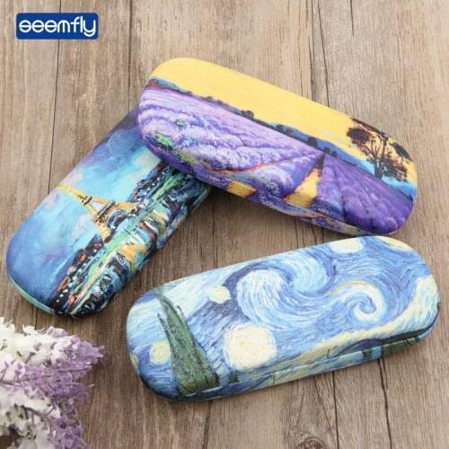 Seemfly Fashion Oil painting Glasses Bag Multiple Box Myopia Glasses Accessories Portable Sunglasses Box Student Colorful Case
