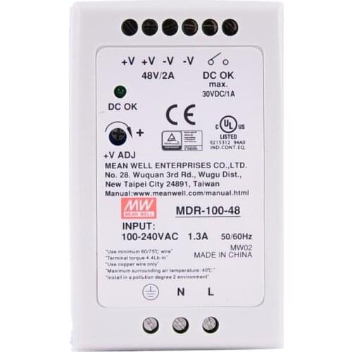 Original Mean Well MDR-100-48 DC 48V 2A 96W meanwell Single Output Industrial DIN Rail Power Supply