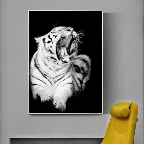 Roaring Wild White Tiger Canvas Painting Posters and Prints Wall Art African Animals Art Picture for Living Room Home Decoration