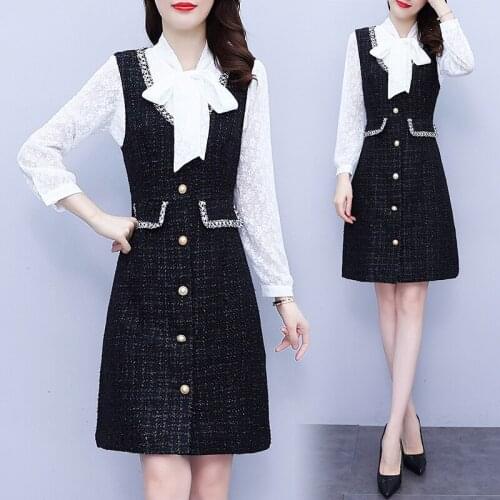 Womens Elegant Fashion Patchwork Dress Long Sleeve Business Office Ladies Work Wear Birthday Party Loose Dress Clothes For Woman