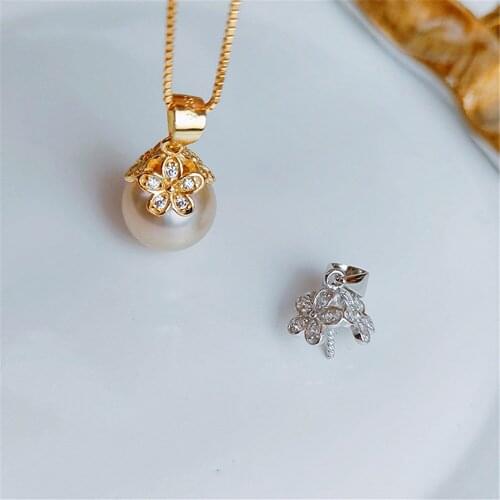 1PCS S925 Sterling Silver Pearl Tray Charm Connector Bail Pendant Clasp DIY Necklace Jewelry Making Accessories