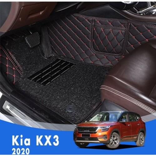 For Kia KX3 2020 Luxury Double Layer Wire Loop Car Floor Mats Carpets Foot Pads Custom Auto Styling Interior Accessories Covers