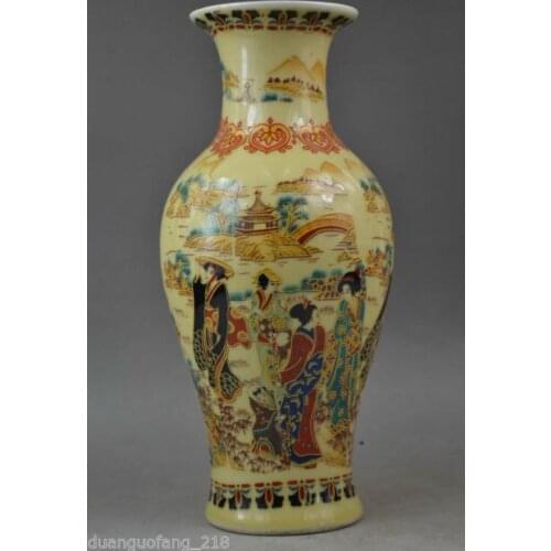 Handwork Rare Old Porcelain Painting Dowager Go To The Stree & Bridge Vase