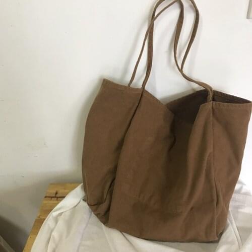 Shoulder Bag Large Capacity Canvas Female Japanese Solid Color Simple Shopping Tote Handbag Female