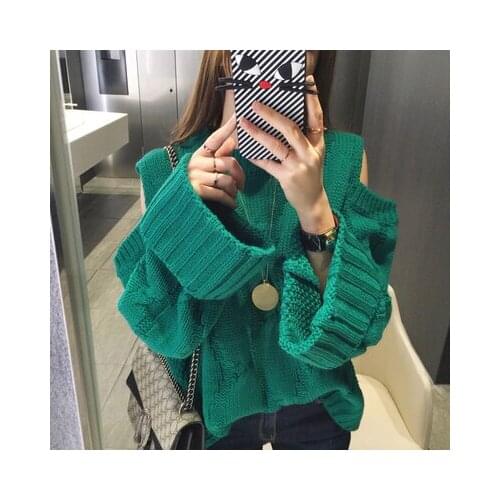 Off Shoulder Solid Loose Women Sweater O-neck Long Sleeve Pullovers 2019 New Knitted Korean Fashion Sueter Mujer C654