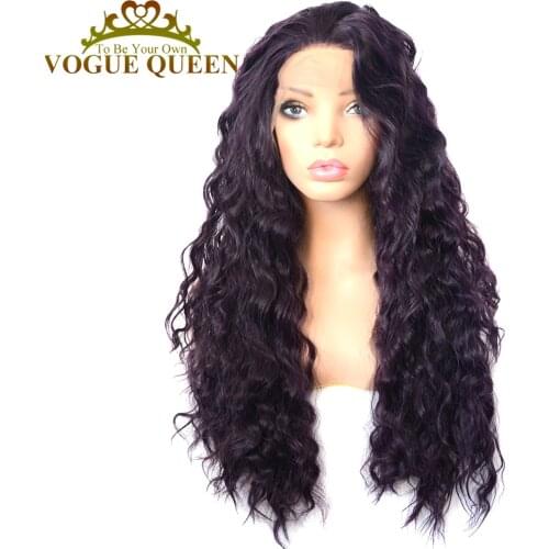 Vogue Queen Black With Purple Synthetic Curly Lace Front Wig Heat Resistant Fiber Daily Wear For Women