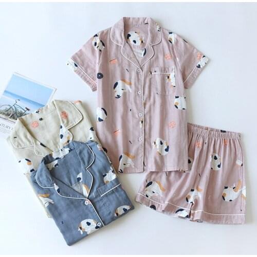 Women Pajamas Set Cotton Short-sleeved Shorts Couple Pyjama Homme Summer Korean Cartoon Mens Thin Suit Blusas Y Camisas