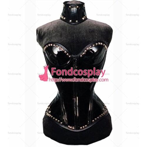 Sissy Maid Boned Gothic Vinyl Pvc Corset With Collar Club Corset Dress Cosplay Costume Tailor-made[CK1183]