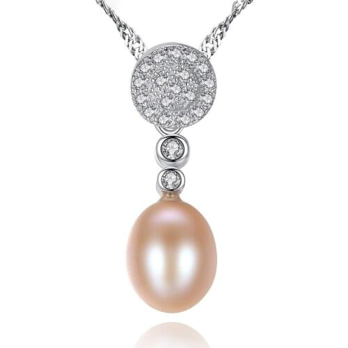 MetJakt S925 Sterling Silver Micro-Inlaid 3A Zirconium Stone 7-8mm Freshwater Pearl Fashion All-match Womens Necklace