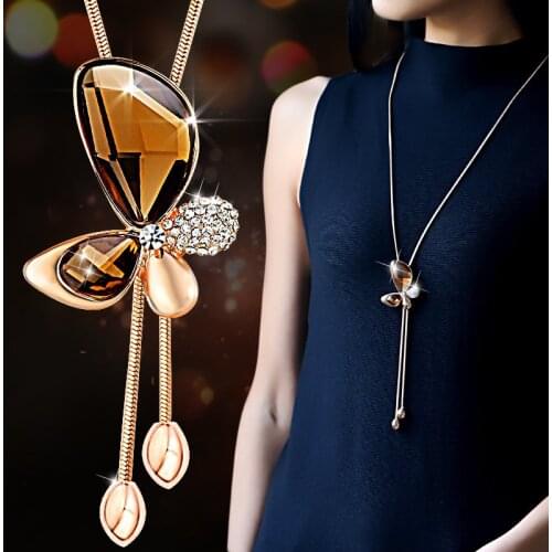 Gold Classic Crystal Butterfly Tassel Long Necklace for Women Bijoux New Fashion Jewelry Necklaces & Pendants Christmas Gifts