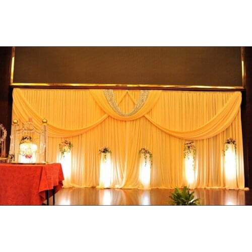 Golden with Silver Sequin Wedding Stage Curtain 10ft * 20ft Wedding Backdrop with beautiful swag Wedding Decoration