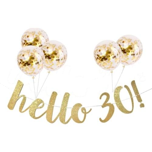 Gold Glittering hello 30/40/50/60 Anniversaries Birthday Wedding Decorations 5pcs Pink Confetti Balloons Adult Birthday Supplies