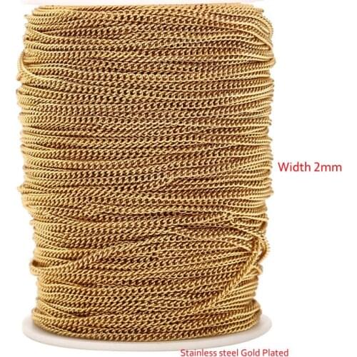1M/2M/5M/10M Stainless Steel Cable Chains Gold Tone Necklace Extender Oval Curb Link Chain DIY Necklace Jewelry Chain Making