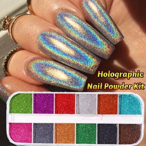 12 Grids/box Laser Nail Sequins Glitter Holographic Nail Powder DIY Heart-shaped Round Sequins DIY Nail Decoration Accessories