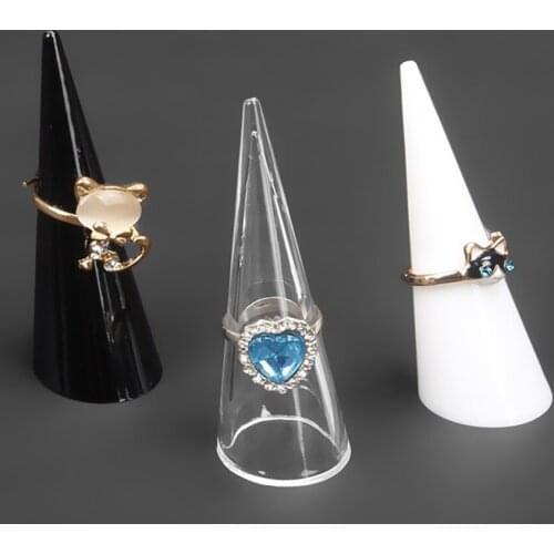 15Pcs Plastic Jewelry Ring Display Stud Holder Cone Shape Black/Clear/White