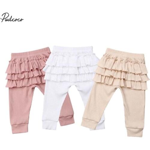 2019 Brand Newborn Kids Baby Girl Solid Ruffle Leggings Bottoms Autumn Casual Ruffle Back Long Pants Princess Long Trousers