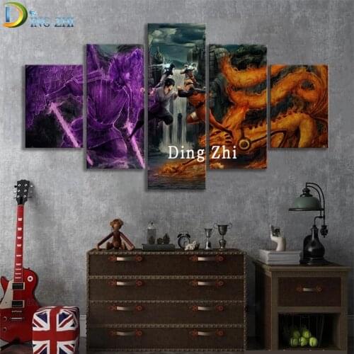 5 Piece Japanese Anime Diamond Paintings Home Wall Decor Cartoon Character Fight Diamond Embroidery For Living Room Multi-Module