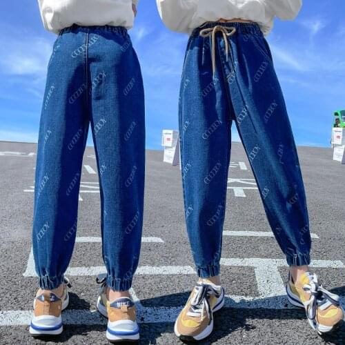 Spring Autumn Baby Girls Jeans Loose High Waisted Kids Casual Style Denim Pants For Children Teenage Korean Clothes 5 To 14Years