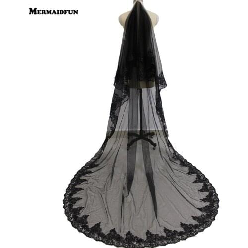 Real Photos Black Bridal Veil with Glitter Sequins Lace 2 Layers One Layer Black Lace Wedding Veil with Comb Wedding Headwear