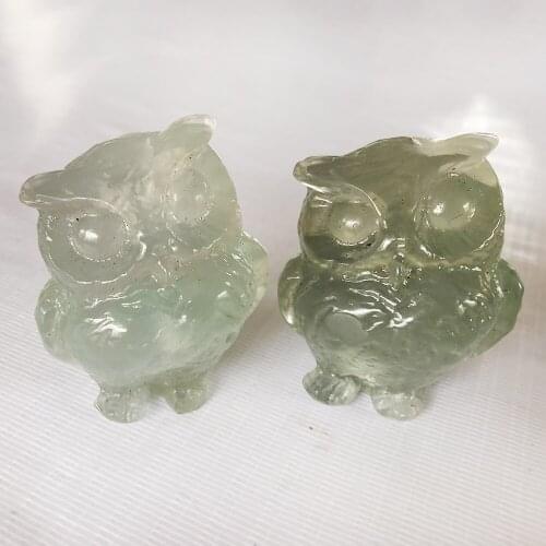 Natural Green Fluorite Owl Figurines Miniatures Handmade Carved Onyx Mini Animal Statue Feng Shui Healing Crystal Home Decora