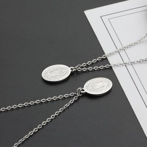 HUIET Steel Virgin Mary Necklace For Women Men Church Christian Prayer Jesus Religion Pendant Necklace With Tail Chains Jewelry