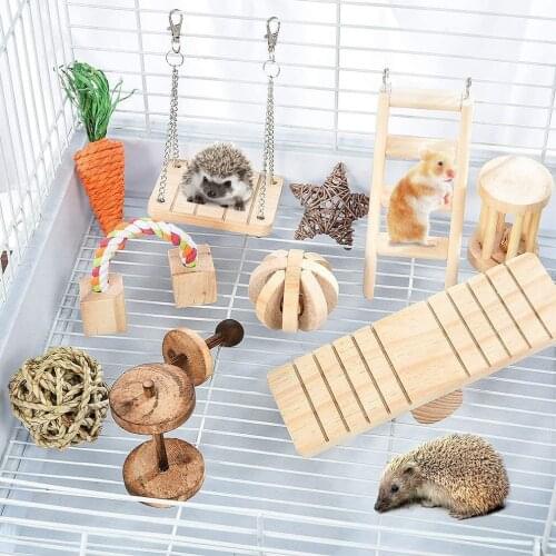 Bunny Chew Toys Set of 11pcs Natural Wood Toys for Chinchilla Hamster Parrot Rabbit Adoroble Toys for small pets