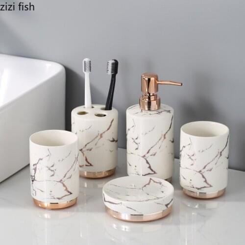 Ceramic Marble Bathroom Supplies Bathroom 5-piece Set Wash Set Soap Dish Mouth Cup Lotion Bottle Toothbrush Holder Toiletries