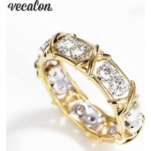 Vecalon infinity Lovers Ring AAAAA Zircon Cz Wedding Rings for Women men Yellow Gold Filled Bridal Engagement Band Gift