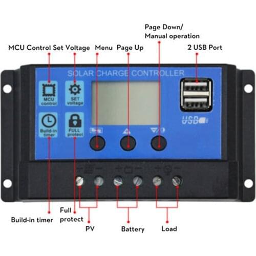 10A 20A 30A Solar Charge Controller 12V 24V Auto PWM 5V Solar Cell Output Regulator Panel PV Home Battery Charger LCD Dual USB