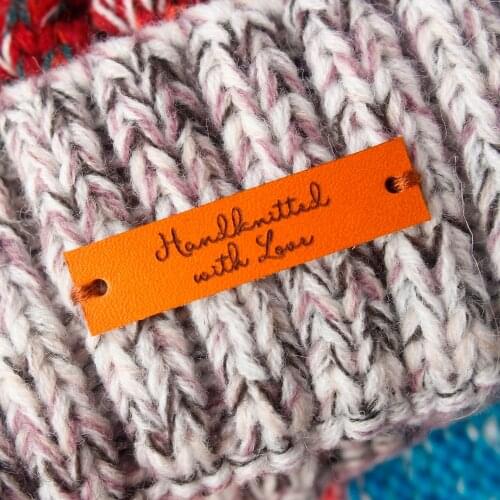 Leather Tags, personalized tags, knit labels, Custom Name, Business Name, Knitting Tags For Hats (PB1501)
