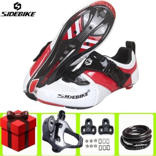 SIDEBIKE Carbon Fiber Road Cycling Shoes Sapatilha Ciclismo Ultra-Light Breathable Riding Bicycle Sneaker Add SPD-SL Bike Pedals