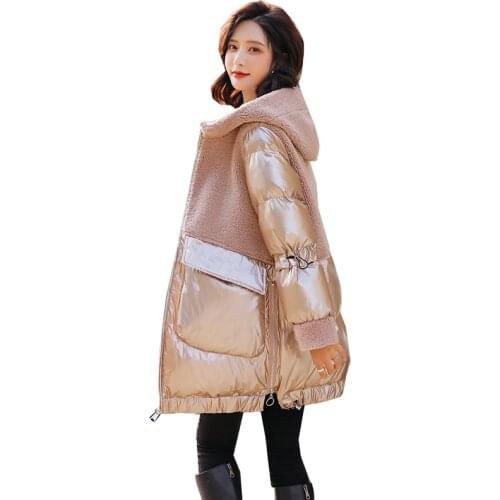 Imported Australian Wool Fur Jackets Women Bright Face Down Cotton Outwear Female Elegant Patchwork Parkas Ladies Winter Coat