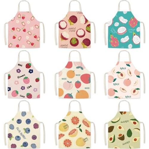Linen Printed Apron Fruit Pattern Adult Children Parent-child Sleeveless Waist Strawberry Fruit Printed Housework Cover